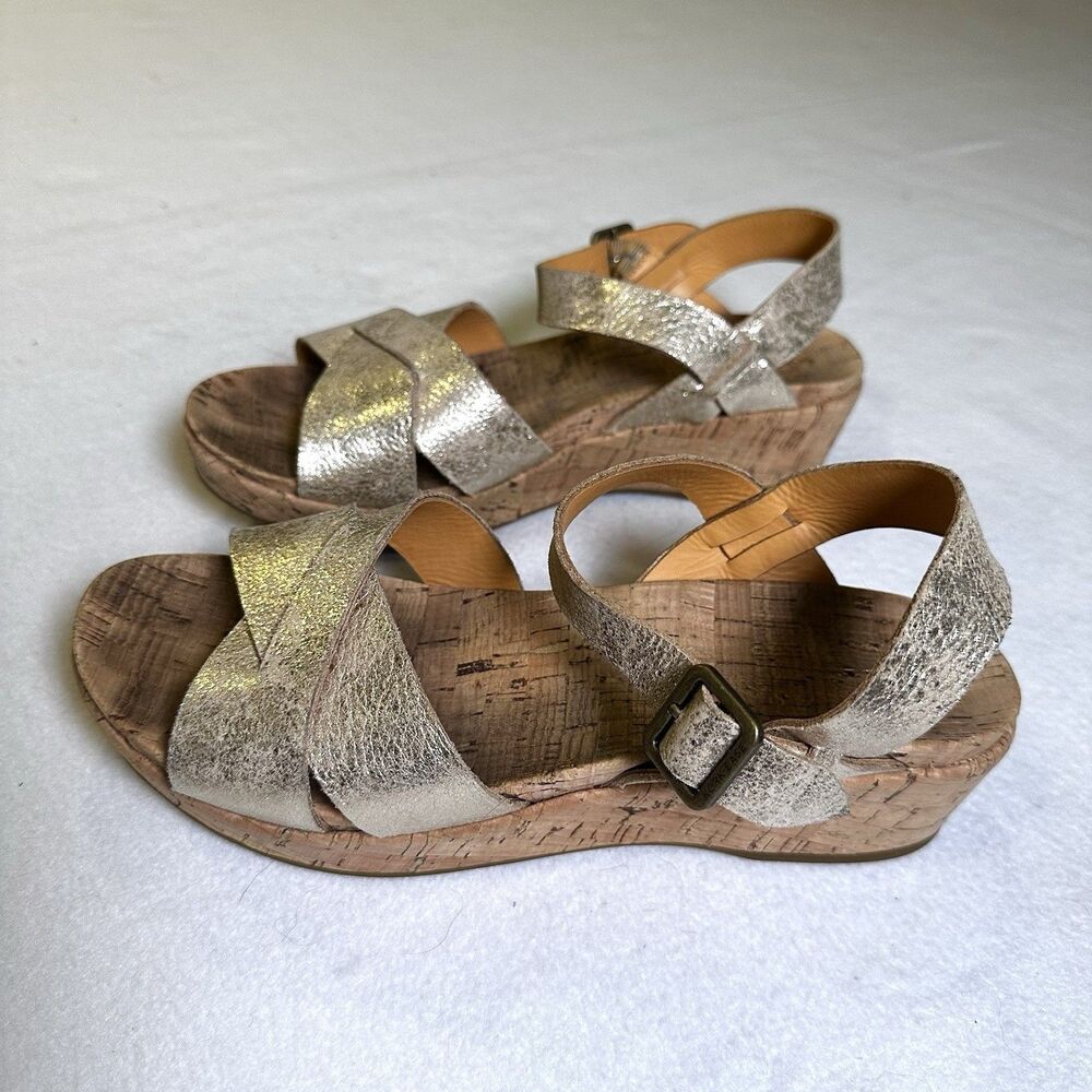 Kork-Ease Myrna 2.0 Soft Gold Sandals Size 8M Kirk Low Wedge